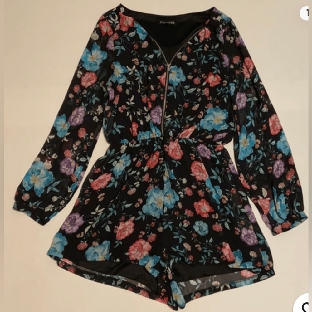 ✨⚡️💥Express Women's Floral Black One Piece Jumpsuit Long Sleeve
